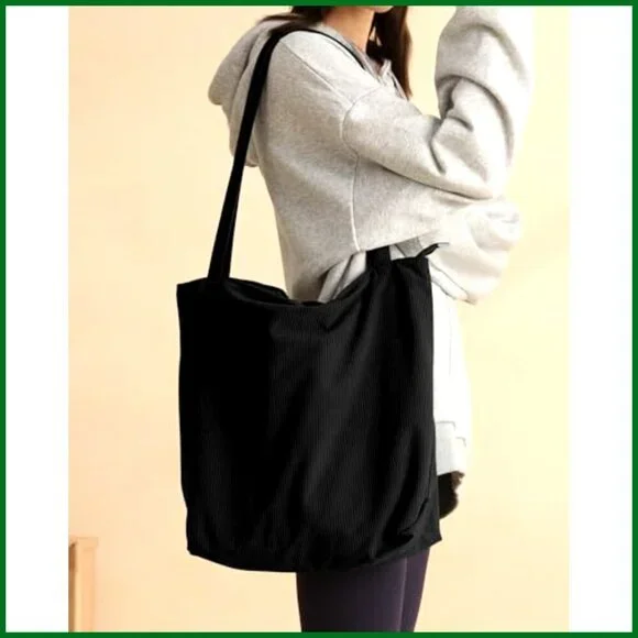 Corduroy Tote Bag Large Capacity Hobo Shoulder Bag Zipper Vintage Casual - Picture 2 of 7